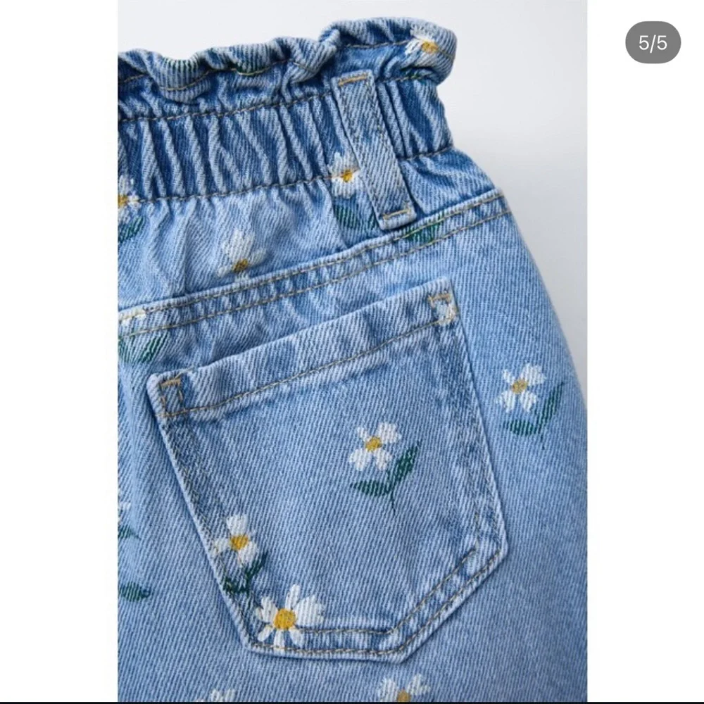 Zara Kids Light Blue Floral Paperbag Style Jeans Size 3 Years - Picture 3 of 6